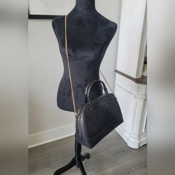 Kate Spade Felix Riverside Street Croc-Embossed Leather Handbag Navy Blue - Picture 9 of 16